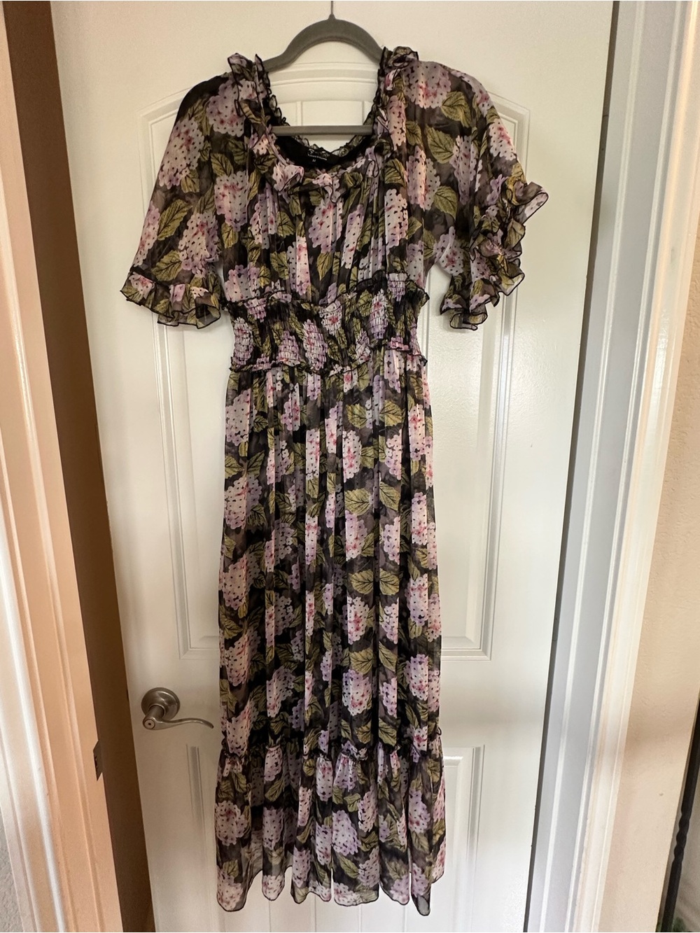Dolce and Gabbana Ruffle Purple Hydrangea Silk Dress
